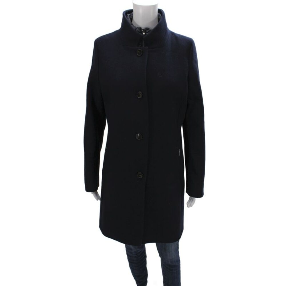 Schneiders Womens Overcoat Blue Wool Button Long Sleeve Classic Size 8